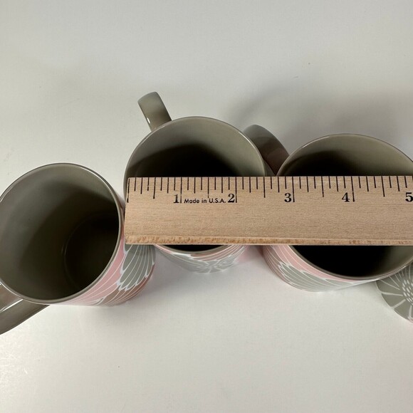 Fitz & Floyd Cups Gray Brown Pink Set of 4 KiKu Pattern porcelain - Picture 8 of 9